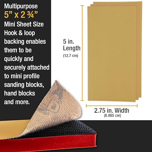 Dura-Gold Premium 40, 60, 80, 120, 180, 220, 320, 400, 600, 1000 Grit 5" x 2.75" Size Gold Sandpaper with Hook & Loop Backing, 4 Each/40 Total -Woodworking, Sanders