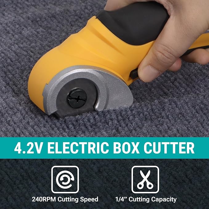 VLOXO Cordless Electric Scissors, Electric Box Cutter with Safety Lock, 4.2V Cardboard Cutter Multi-Cutting Tools, Rechargeable Powerful Leather Cutter for Carpet Cardboard Felt with Storage Box