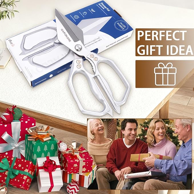 Heavy Duty Kitchen Scissors, Sharp Multifunctional Shears for Food with Full Metal Construction, Dishwasher Safe, Ergonomic Handle for Cutting Poultry, Meat, Fish, Herbs