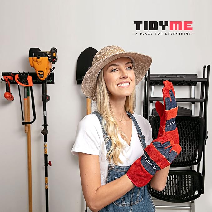 Heavy-Duty Garage Wall Storage System | Wall Mounted Tool Organizer Rack with Shelving | 10-Piece Mounting Kit | Includes 4x8.5??Adjustable Hooks & 2x16.5??Floating Utility Shelves