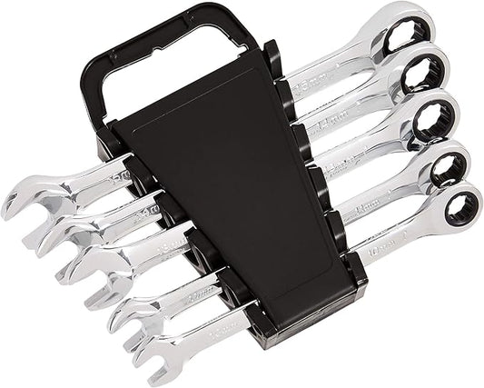 Amazon Basics Ratcheting Wrench Set, Metric, 5 Piece, Black/Silver