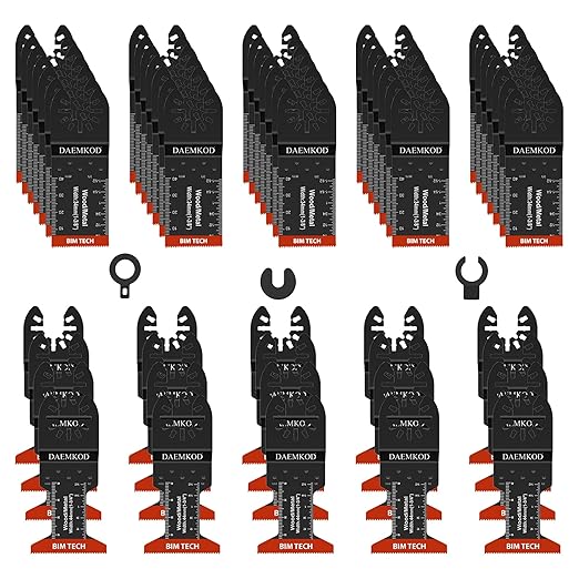 55 Pack Bi-Metal Saw Blades, Quick Release Multitool Blades for Soft Metal Hard Wood Plastic, 34MM and 44MM Multi Tool Blades Kits, Saw Bldes for Oscillating Tool Accessories