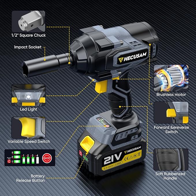 1328Ft-lbs (1800N.m) Impact Wrench Cordless, 1/2" Brushless High Torque Impact Gun, 4-Speed Power Impact Wrenches with 2 X 4000mAh Batteries & Full Accessory Kit for Mechanics/Car Repair