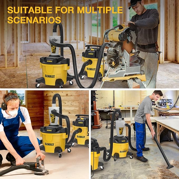 DEWALT Dust Separator with 6 Gallon Poly Tank, 99.5% Efficiency Cyclone Dust Collector, High-Performance Cycle Powder Collector Filter, DXVCS002, Yellow
