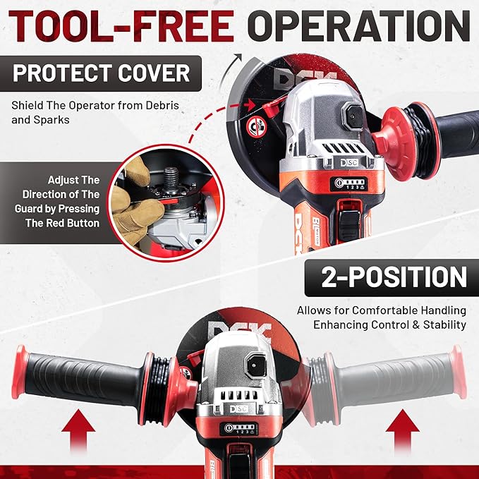 20V Cordless Angle Grinder, 4-1/2 Inch Brushless Power Grinder Tool with 4000mAh Battery, 6 Piece Discs (2 Cutting/2 Grinding/2 Polishing), Tool-Free Guard, Drop Control & Overload Protection