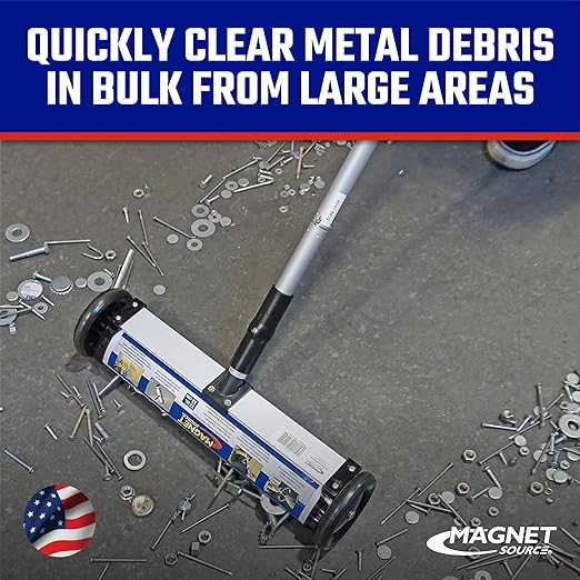 Master Magnetics Magnetic Sweeper with Wheels - Mini Push-Type with Release and Telescoping Handle - Powerful Magnetic Tool for Yard - Pick Up Nails and Other Metal Debris - Strong 35 lb Pull - 13”