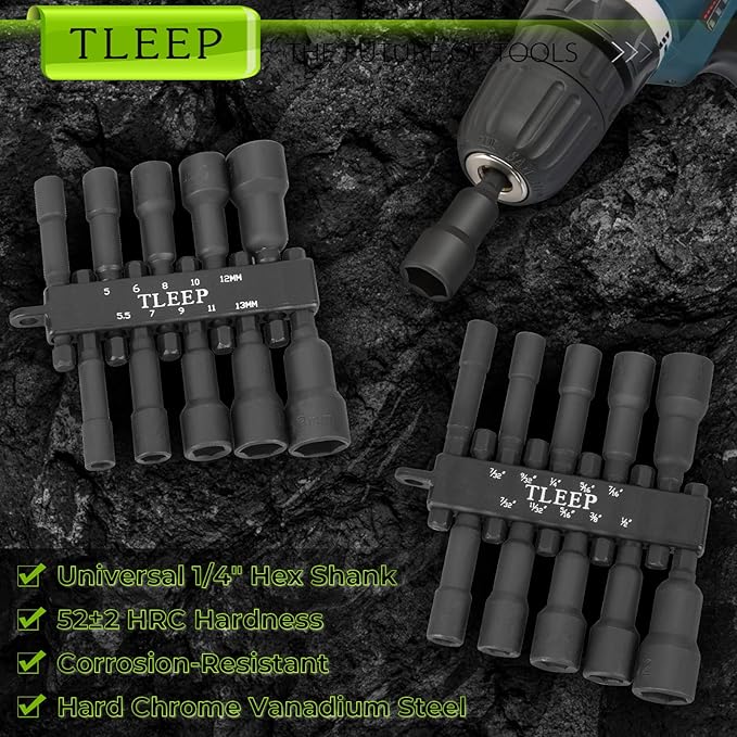 20 x Magnetic Nut Driver Set for Impact Drill + 3 x Power Drill Bit Extensions(50/100/150mm) + Storage Bag, 65MM Metric & SAE 1/4" Impact Driver Drill Bit Set, Cr-V Steel Screwdriver Socket Set