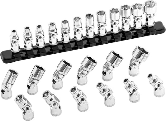 ARES 39009-12-Piece 1/4-Inch Drive Metric Flex Socket Set - 6 Point Sockets Constructed From Premium Heat Treated Chrome Vanadium Steel - Storage Rail Included