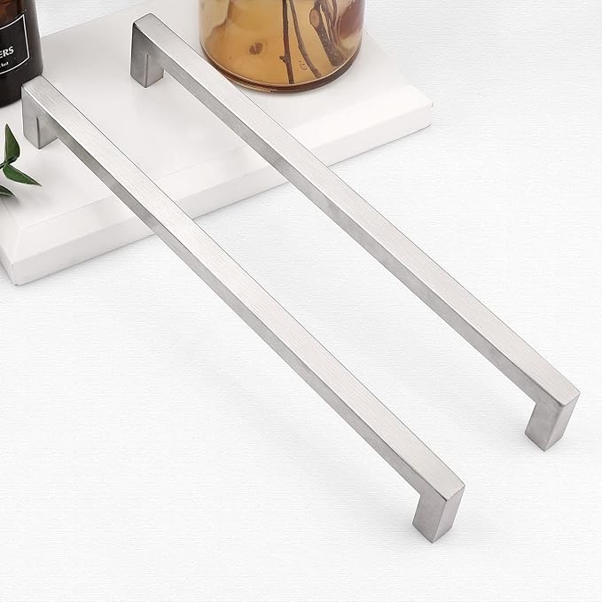 Probrico 5 Pack|10 inch Square Cabinet Pulls Brushed Nickel Drawer Handles Stainless Steel Drawer Handles Cabinet Hardware 10-1/2 inch Total Length