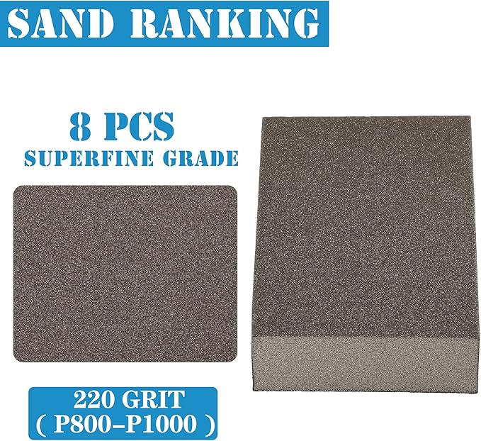 8Pcs 220 Grit Sanding Blocks, Jamiikury Sanding Sponge Washable and Reusable, Wet Dry Sandpaper Sponge for Wood Metal FurniturePaint and Drywall