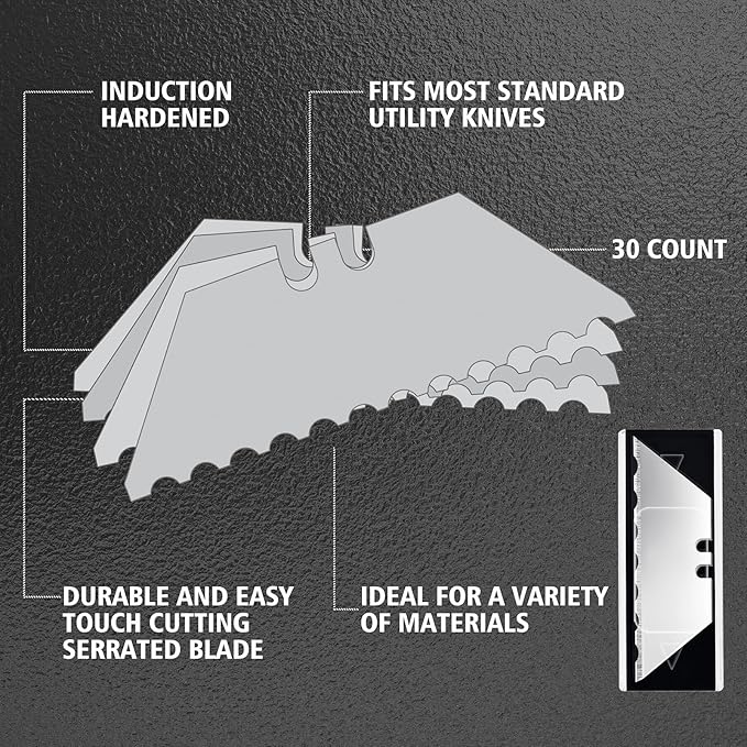 Vickay Utility Knife Blades竊똁ox Cutter Blades-Serrated Edge, SK5 Steel, 30-Pack with Plastic Case, Replacement Blades-Refills for Box Cutters Utility Knives
