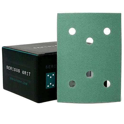 Serious Grit - 3" x 4" 6-Hole 150 Grit Sanding Sheets - Fits Surfprep, Uneeda Ekasand, Mirka DEOS 343 - Heavy-Duty Hook & Loop Film Abrasive Pads - Sandpaper for 3x4 Sheet Sanders - 50 Pack Box