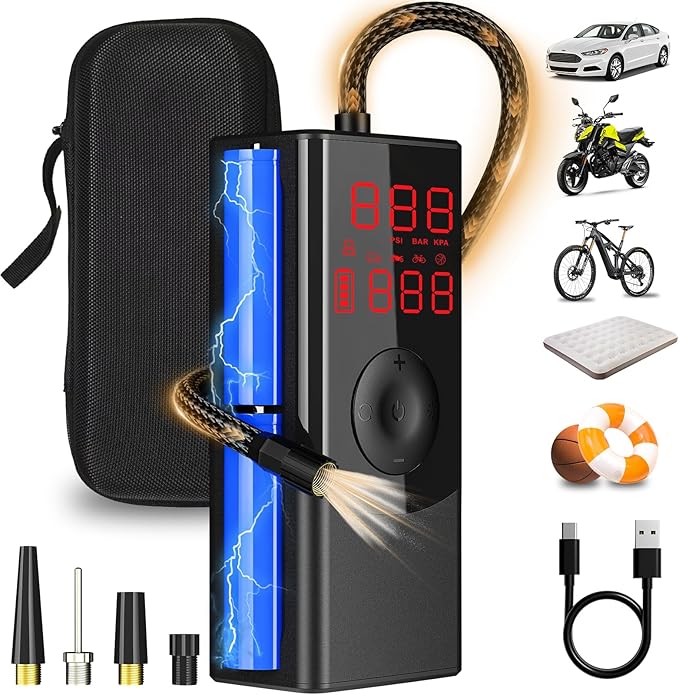 Cordless Tire Inflator Portable Air Compressor-Brighter & Bigger LED Light & Digital Pressure Gauge, 150PSI Faster Tire Inflator with Auto-Shut Off, Air Pump for Car Tires, Motorcycle, Bicycle, Ball