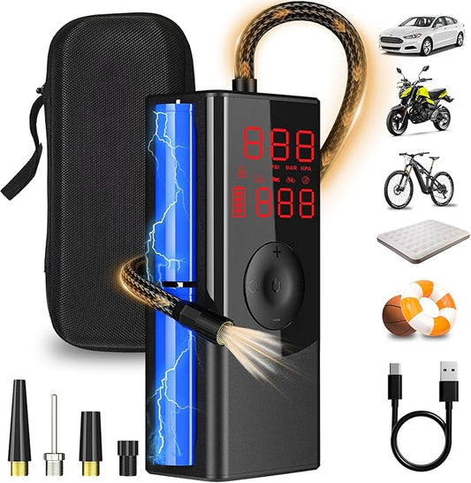 Cordless Tire Inflator Portable Air Compressor-Brighter & Bigger LED Light & Digital Pressure Gauge, 150PSI Faster Tire Inflator with Auto-Shut Off, Air Pump for Car Tires, Motorcycle, Bicycle, Ball