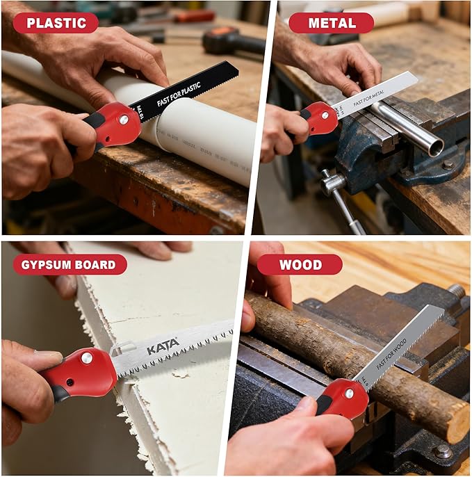 KATA Multi Blade Folding HandSaw - 5-In-1 Drywall Cutter Saw Quick Change Design in Canvas Bag - Multi Blades Small Hacksaw Tool, Craft Hand Job Saw for DIY, Metel, PVC, Sheetrock, Plywood Cutting