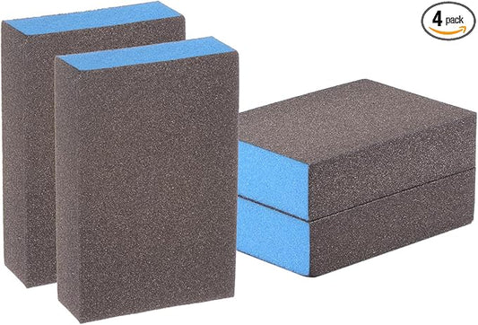 HARFINGTON 4pcs Sanding Sponge Blocks #180 (500-600 Grits) Wet/Dry Hand Sanding Sponges, 100x70x25mm Foam Sanding Block Pad for Polishing Kitchen Metal Wood Drywall Furniture, Brown&Blue