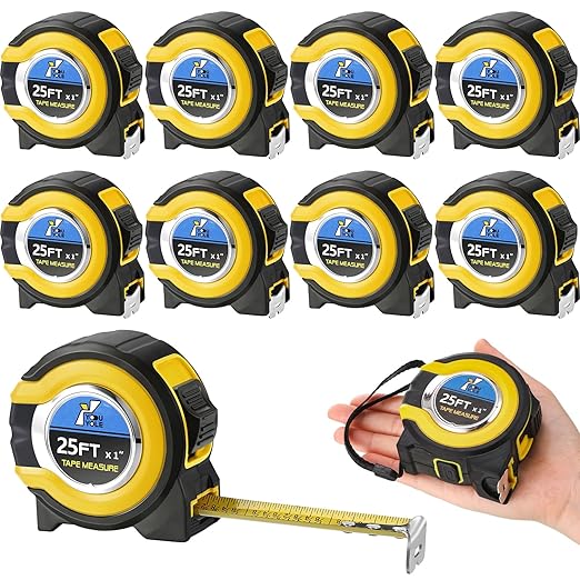 Youyole 10 Pack Tape Measure with Fractions 1/8 Steel Measuring Tape Retractable Easy Read Measurement Ruler Steel Power Blade (25 ft X 1 in,Yellow)