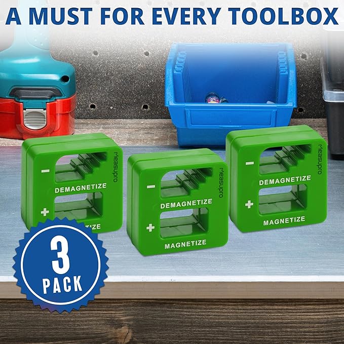 Demagnetizer and Magnetizer for Screwdrivers Tips, Bits, and Small Tools, Large or Big Screws, Drills, Drill Bits, Sockets, Nuts, Bolts, Nails and Precision Construction, Green - 3 Pack