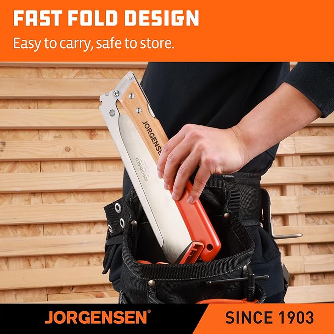JORGENSEN Japanese Pull Saw, 9.5 Inch Pro Folding Dovetail Saw with Beech Wood Long handle, SK5 Steel Blade Tool-less Quick Change, 21TPI Cross Cut Woodworking Handsaw for Hardwood, Softwood