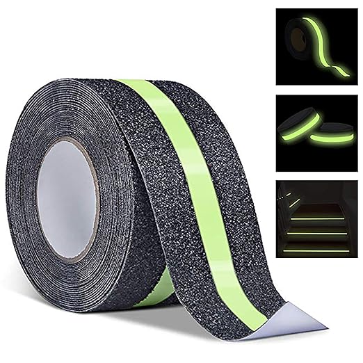 RELIANCER Anti Slip Safety Grip Tape 2inx30ft Green Glowing in The Dark Non Skid Stage Safety Tape High Traction Grit Stairs Tape Hazard Caution Warning Tape for Steps (2"횞30', Green&Black)