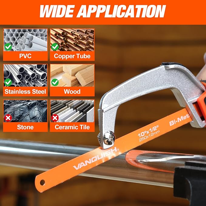 VANQUISH Aluminum Frame Mini Wood Hack Saw with 2 Piece Extra Flexible Bi-Metal HSS Blades Cutter Hand Hacksaw for Woodworking and Metal NW4851