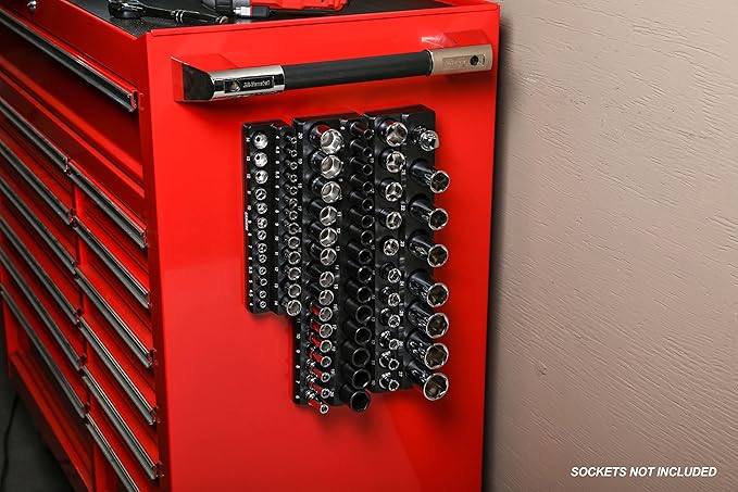 ARES 70235-30-Piece 3/8-Inch Metric Magnetic Socket Holder - Securely Holds 15 Standard and 15 Deep Size Sockets in Place - Keeps Your Tool Box Organized