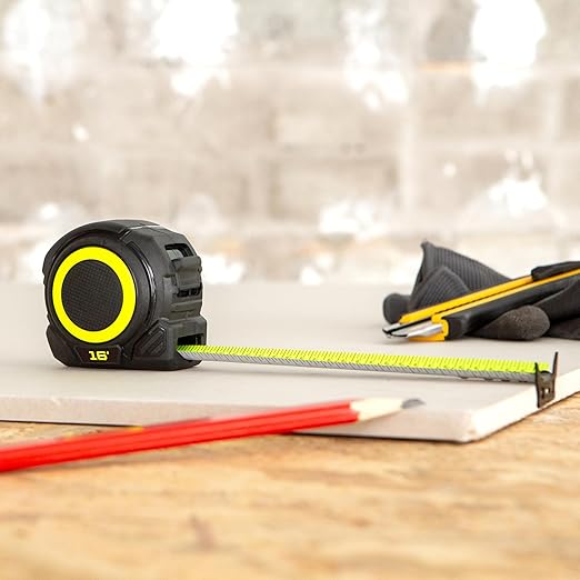 Komelon 16-Ft Retraction Control Tape Measure with Fraction Marks, Backside Printing, High Visibility Blade (TC16)