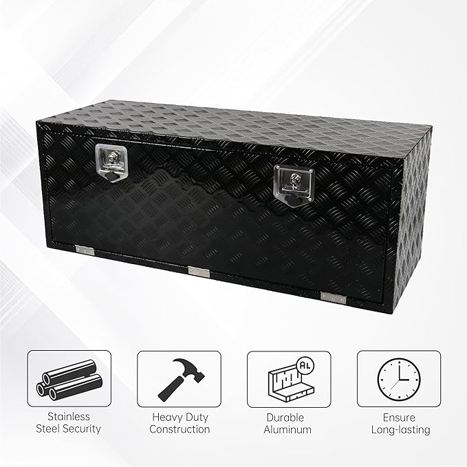 48 Inch Underbody Tool Boxes, Aluminum Heavy Duty Under Body Toolbox for Truck, Black (48''*18''*18'')