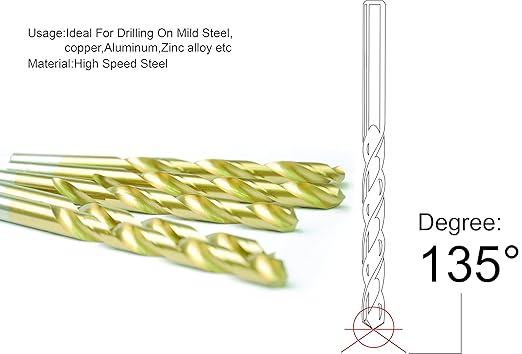DRILLFROCE 29pcs HSS Jobber Length Titanium Coated Twist Drill Bits Set 1/16"-1/2" in Metal Case