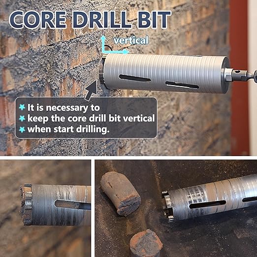 2 inch Diamond Dry Core Drill Bit, 10" Drilling Depth, 5/8"-11 Thread Core Drill Bit for Concrete Masonry Brick Block, Includes 3 Adapters SDS Plus, SDS Max and Hex (2 inch)