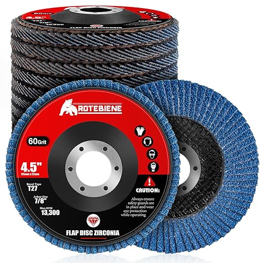 10 Pack 60 Grit Zirconia Flap Discs 4.5" x 7/8" T27 for 4 1/2 Inch Angle Grinder Flap Wheels Heavy-Duty Grinding & Sanding Discs for Metal, Wood, Stainless Steel