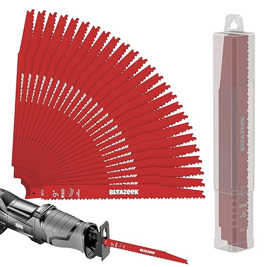 Bi-Metal Reciprocating Saw Blades 9 Inch 6/12 TPI, Durable Wood for Pruning, Auto Dismantling, and Woodworking, Premium Carbide Tipped Sawzall Blades, 25 Pack