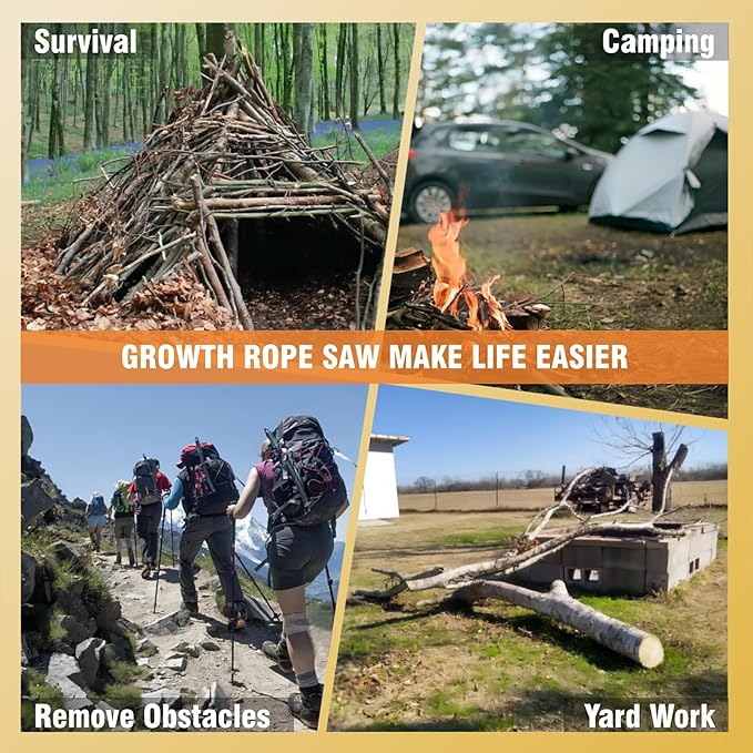 Upgrade Hand Rope Saw for Tree Limbs 53 Inch High Limb Rope Chain Saw Manual Pocket Chainsaw with Blades on Both Sides for Yard Gardening work Hiking Camping Survival Gear Kit