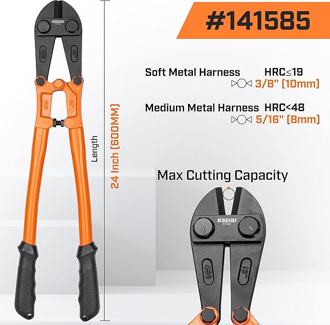 KSEIBI 141585 Heavy-Duty Medium Size Bolt Cutter 24" for Cutting Fence, Steel Wire, Chain, Screws, Rivet, and Medium Padlock, with Soft Grip Rubber Ergonomic Handle Cutters