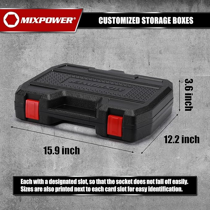 MIXPOWER 43 Pieces 1/2" Drive Deep and Shallow Impact Socket Set, 6 Point,Metric Sizes 9-30mm, 1/2'' Impact Universal Joint, 1/2"Drive Extension Bars:3",6",10",15",CR-MO Steel Mechanic Socket Set