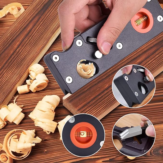 Chamfer Plane-Woodworking Edge Corner Plane with Auxiliary Locator, Hand Plane Suitable for Quick Edge Trimming of Wood (W/7cuters)
