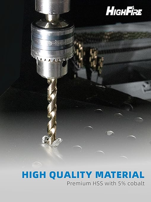 HIGHFIRE 115 PCS All M35 HSS Cobalt Drill Bit Set, Twist Jobber Drill Bits Set, 135-Degree Split Point, Fractional 1/16"-1/2", Letter A - Z, Wire #1 - #60 with Metal Indexed Storage Case
