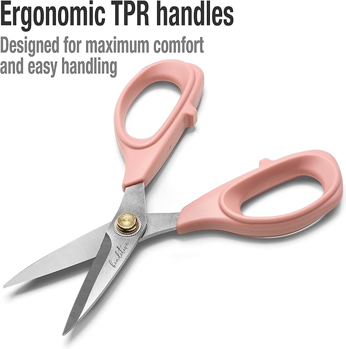 Beaditive Sewing Scissors - 6-Inch Stainless Steel Fabric Scissors - Professional Scissors With Serrated Blade for Cloth Cutting & Quilting - Comfortable Craft Tailor & Dressmaker Shears ??Light Coral