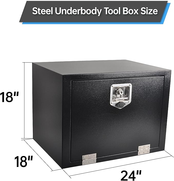 Steel Truck Tool Box, Gesexi 24’’ Underbody Truck Tool Boxes for Trailer, Rv -Black（24x18x18 Inch）