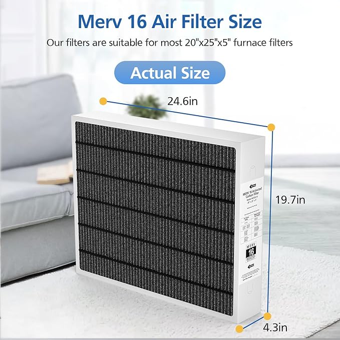 20x25x5 MERV 16 Air Filter Compatible with Lennox HCC20-28 MERV 16 Furnace Filter for HVAC System, Part Number HCF20-16, HCF20-10, 1 Pack