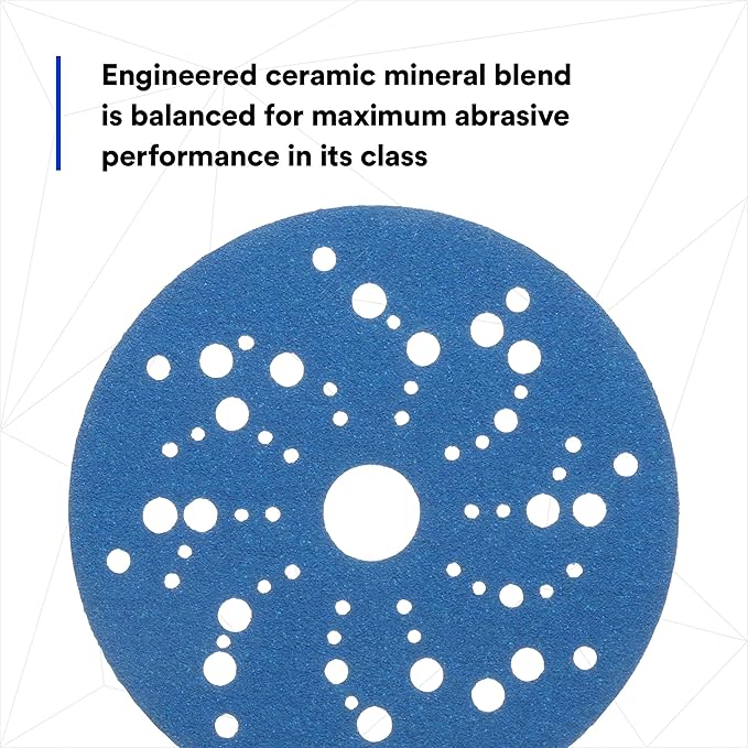 3M Hookit Blue Abrasive Discs 36157, Multi-Hole, 5 in, 80+ Grade, Pack of 50, Virtually Dust-Free, for Auto Sanding, Body Repair, Featheredging, Primer Sanding, Paint Preparation, E-Coat Sanding