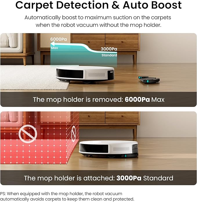 Lefant M350 Robot Vacuum and Mop Combo, 40-Day Self-Emptying, 190째 PSD Obstacle Avoidance,6000Pa Suction竊똒uiet,Smart Navigation,Self-Charging, for Hard Floor, Carpet, Pet Hair,150 Min Runtime.White