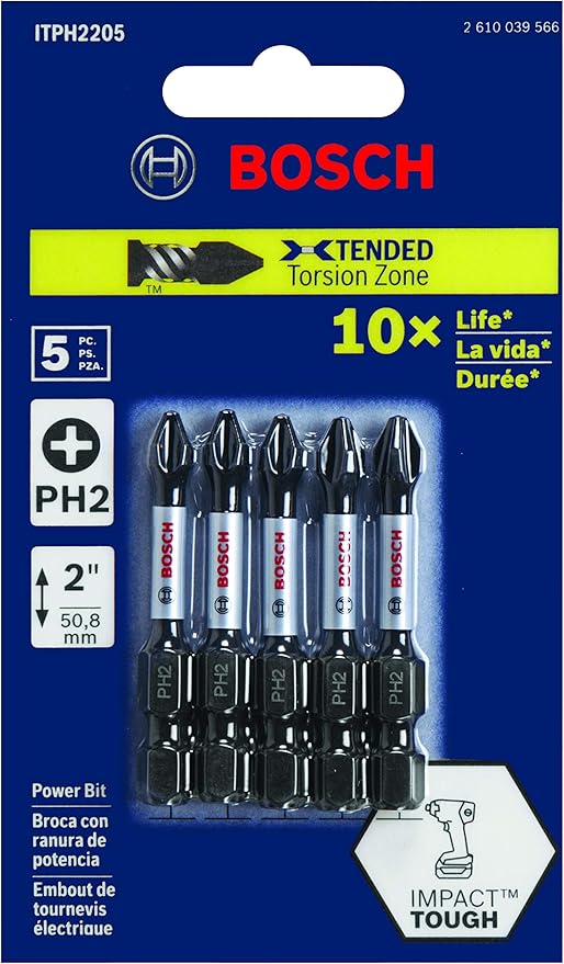 BOSCH ITPH22B 10-Pack 2 In. Phillips #2 Impact Tough Screwdriving Power Bits