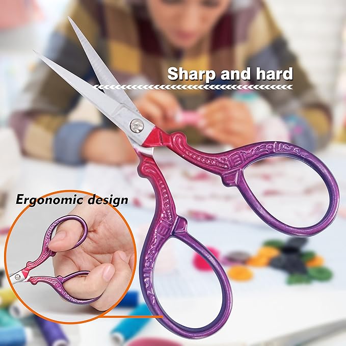 3.6 inch Sewing Crafting Scissors Stainless Steel Embroidery Scissors with Leather Scissor Cover for Cross Stitch Cutting Paper Handcraft Craft Art Work DIY Tool