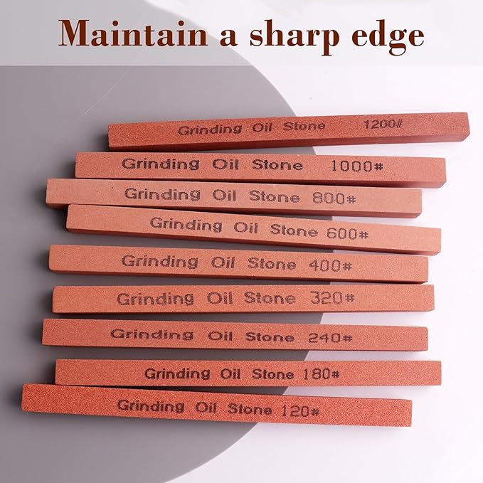 Sharpening Stone Set,9pcs Rectangular Sanding Sticks Knife Whetstone White Corundum Oil Stone for Knife,Most Bladed&Cutting Tool (5.9x0.39x0.39inch)
