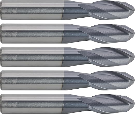 CME 5 pcs Micrograin Carbide End Mills, Ball Nose, TiAlN Coated, 3/8" Mill Diameter, 7/8" Length of Cut, 2 1/2" Overall Length, 2 Flute, Center Cutting