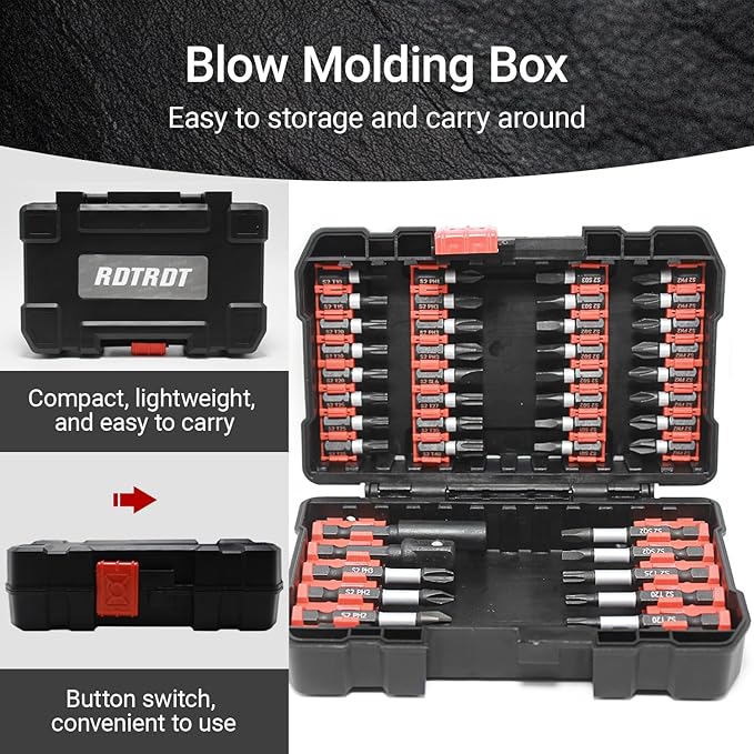 42-Piece Impact Screwdriver Bits Set with Phillips, Magnetic S2 Steel Phillips/Slotted/Square/Torx Insert Power Bits Tips, Impact Bit Holder with Black Storage Box Case