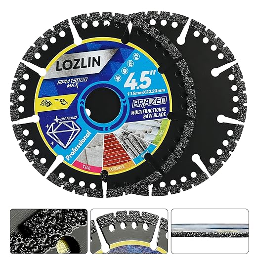 10-Pack 4.5" Diamond Multi-Purpose Saw Blades - Heavy Duty Angle Grinder Discs for Cutting Marble/Quartz/Stone/Tile/Metal/Plastic (Black Teeth, 10)