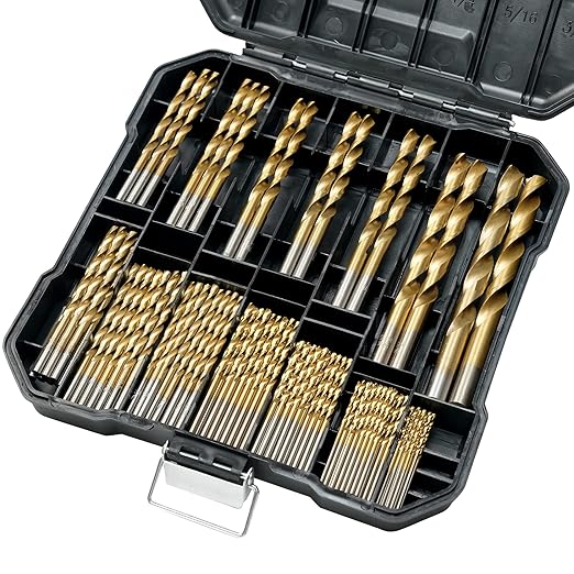 99 Pcs Drill Bit Set, 135째 Tip Titanium Coated High Speed Steel, Twist Drill Bit Kit for Iron, Aluminum Alloy, Copper, Wood, Plastic, with Hard Storage 1/16"-3/8"
