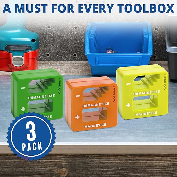 Demagnetizer and Magnetizer For Screwdrivers Tips, Bits, and Small Tools, Large or Big Screws, Drills, Drill Bits, Sockets, Nuts And Nails, 3 Pack Green, Yellow, Orange